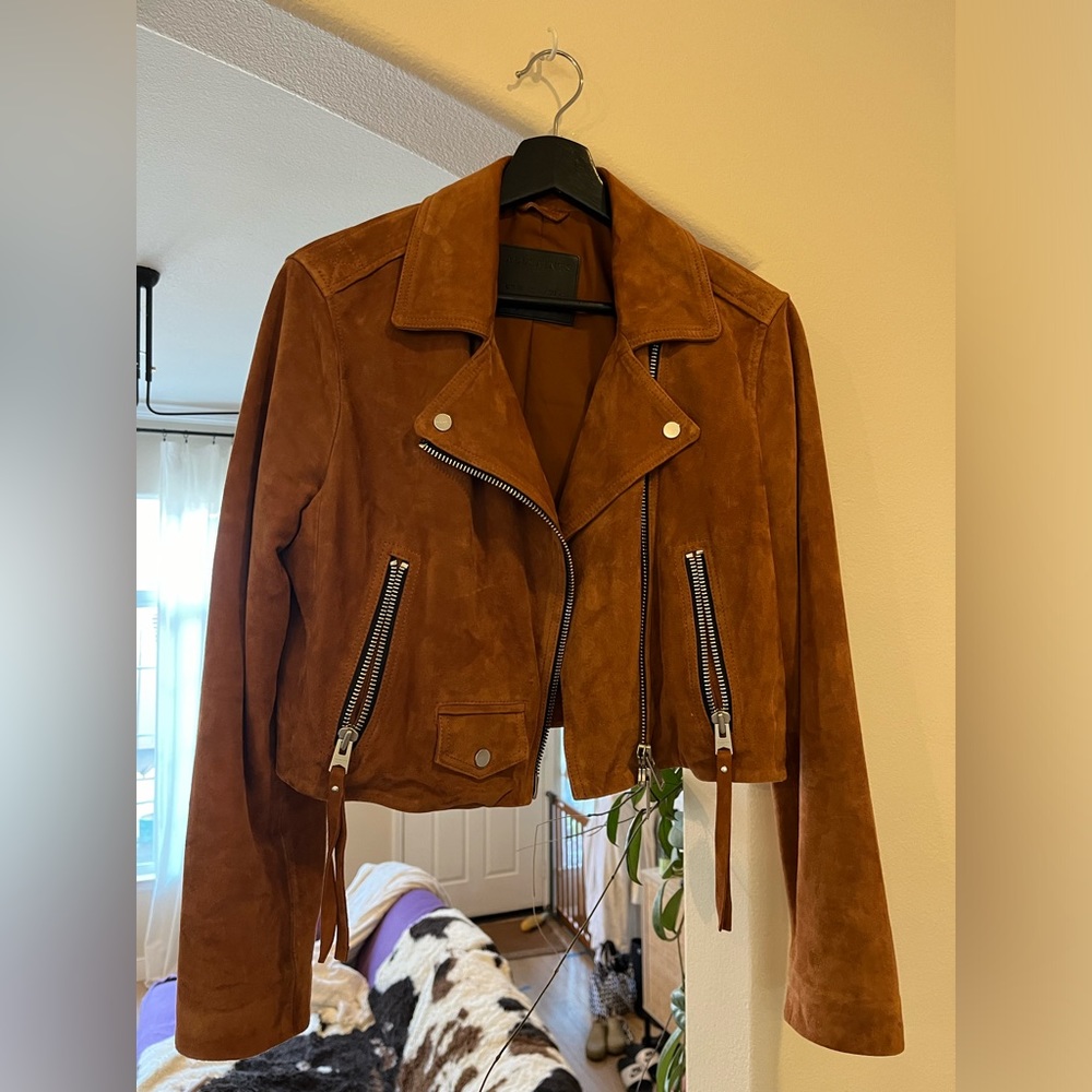 Allsaints suede leather moto camo jacket 10 S
